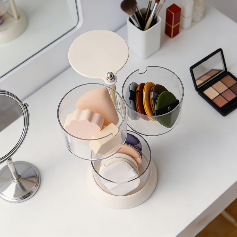 Transparente drehbare Make-up-Aufbewahrung, mehrlagiges staubdichtes Ei-förmiges Regal