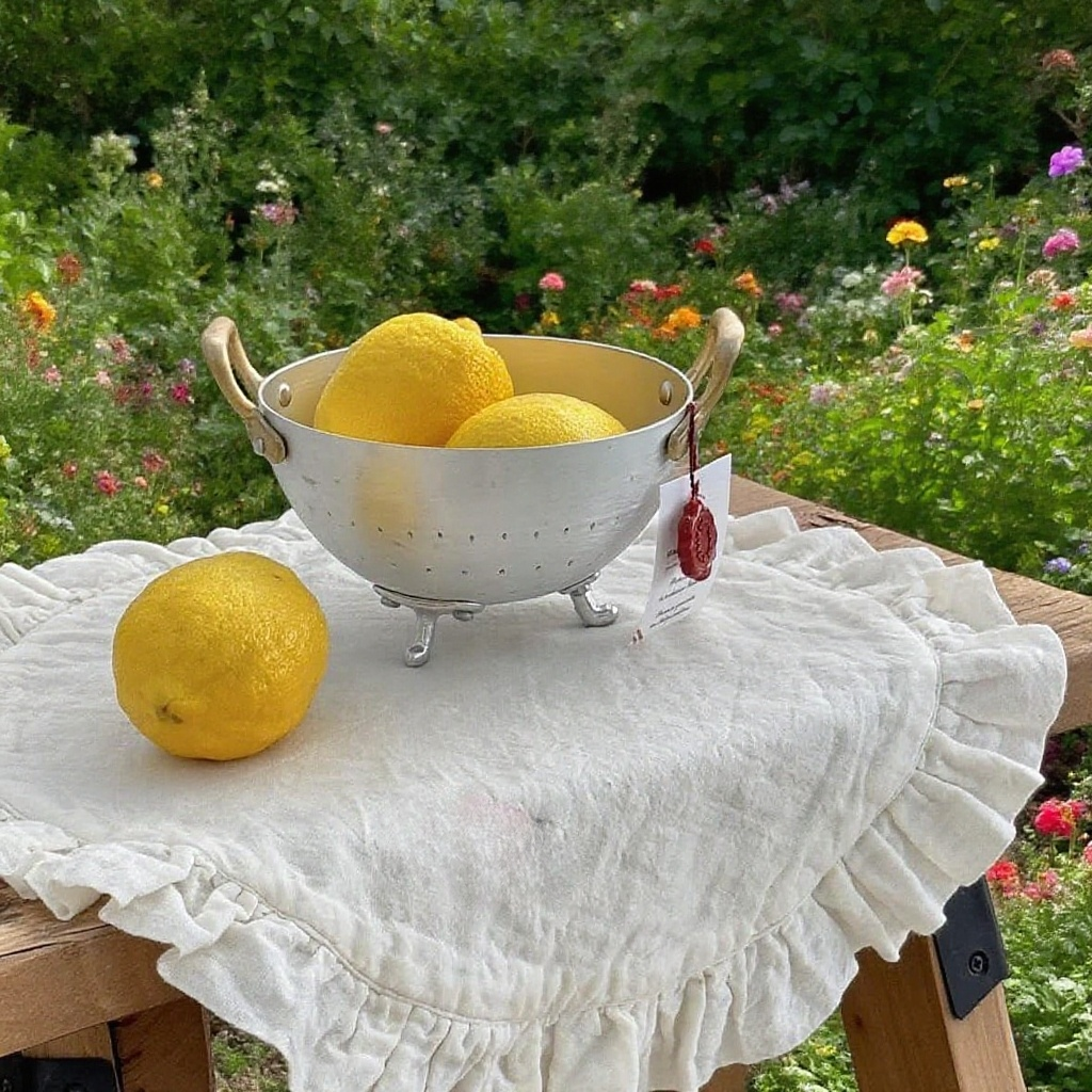 식탁에 놓인 레이스 원형 천 단열 쿠션 인테리어