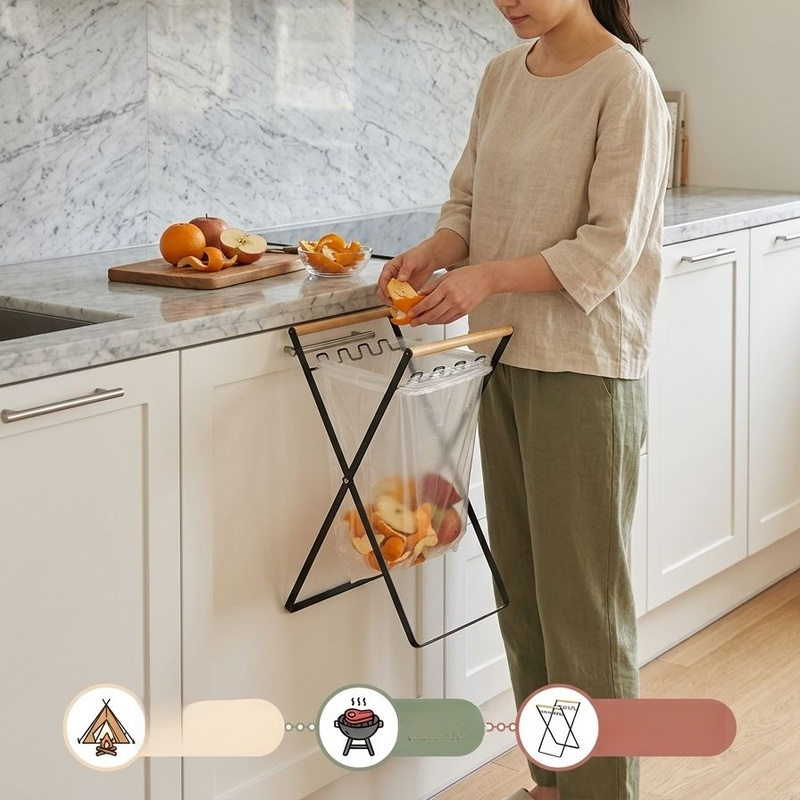 다기능 주방용 금속 쓰레기봉투 홀더 접이식 휴대용 쓰레기통 바베큐 스탠드