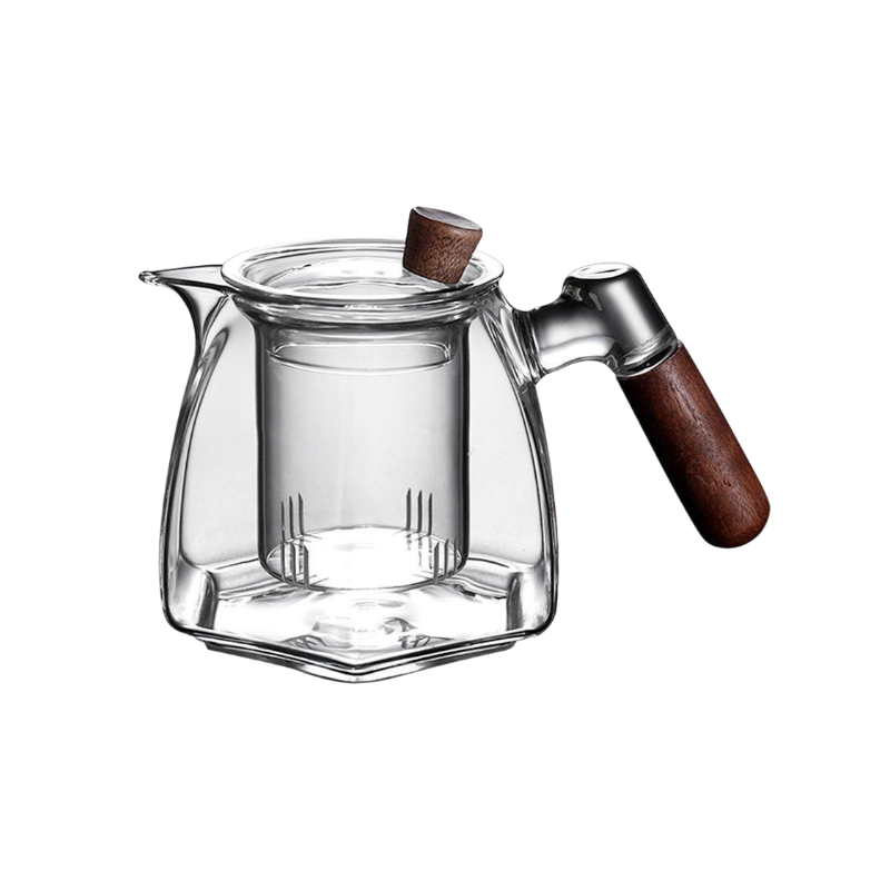 ガラスソリッドウッドハンドルほうじ茶器