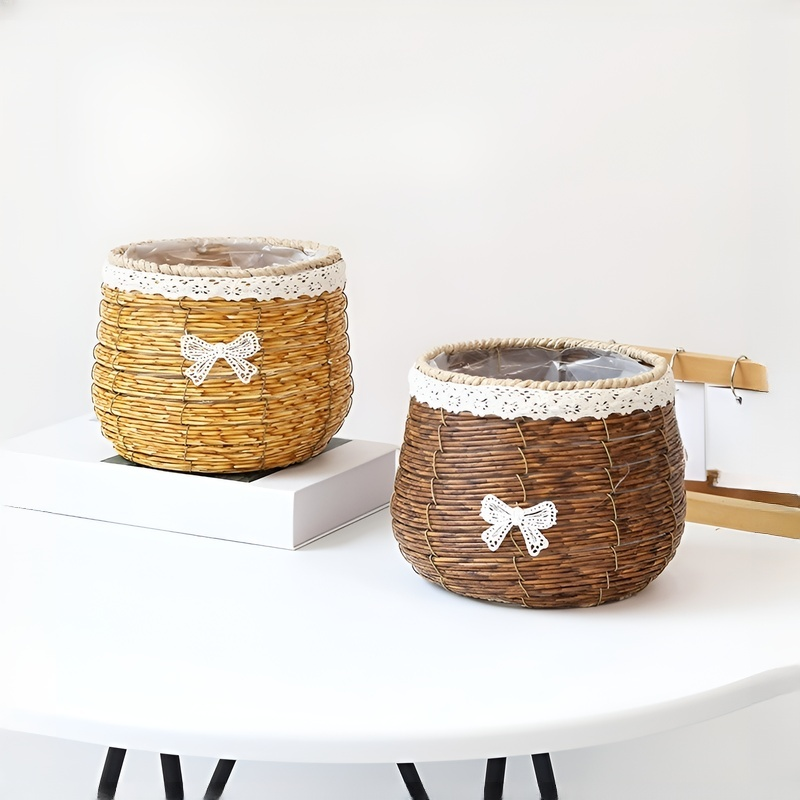 家庭用フラワーラタンバスケット 装飾収納かご