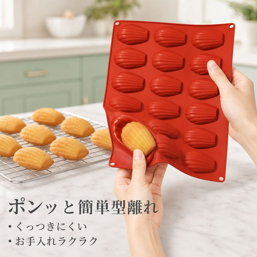 食品グレード18個貝殻型マドレーヌシリコンベーキングモールド