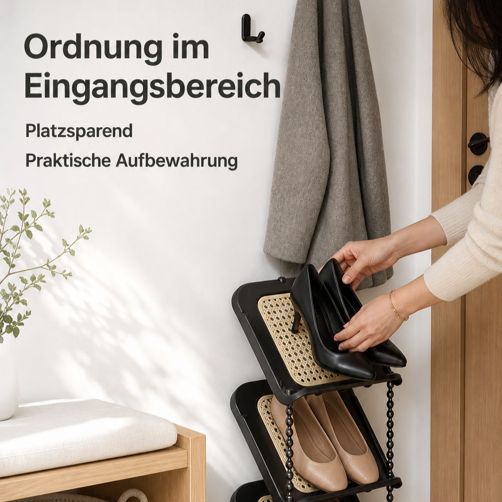 Standschuhregal aus Rattan, schräg, mehrlagig und vielseitig einsetzbar