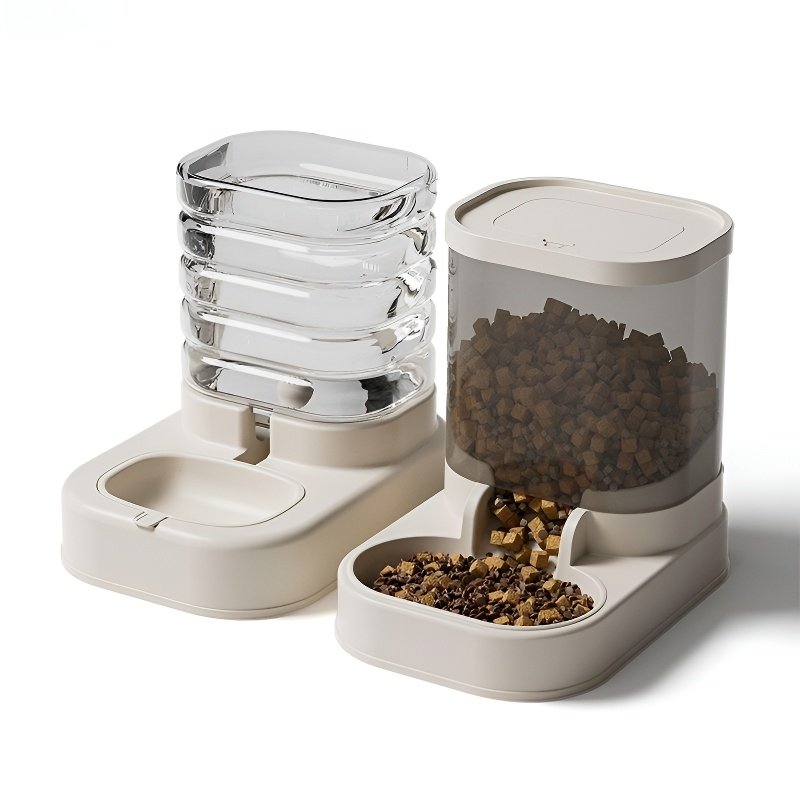 เครื่องให้อาหารสัตว์เลี้ยงอัตโนมัติ ถ้วยน้ำคู่ ขนาดใหญ่