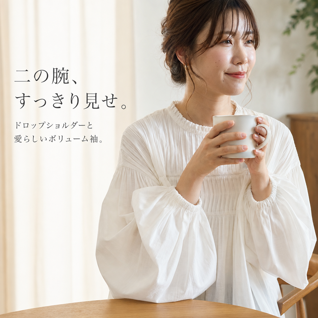 新作コットンギャザールーズ長袖シャツ レディース