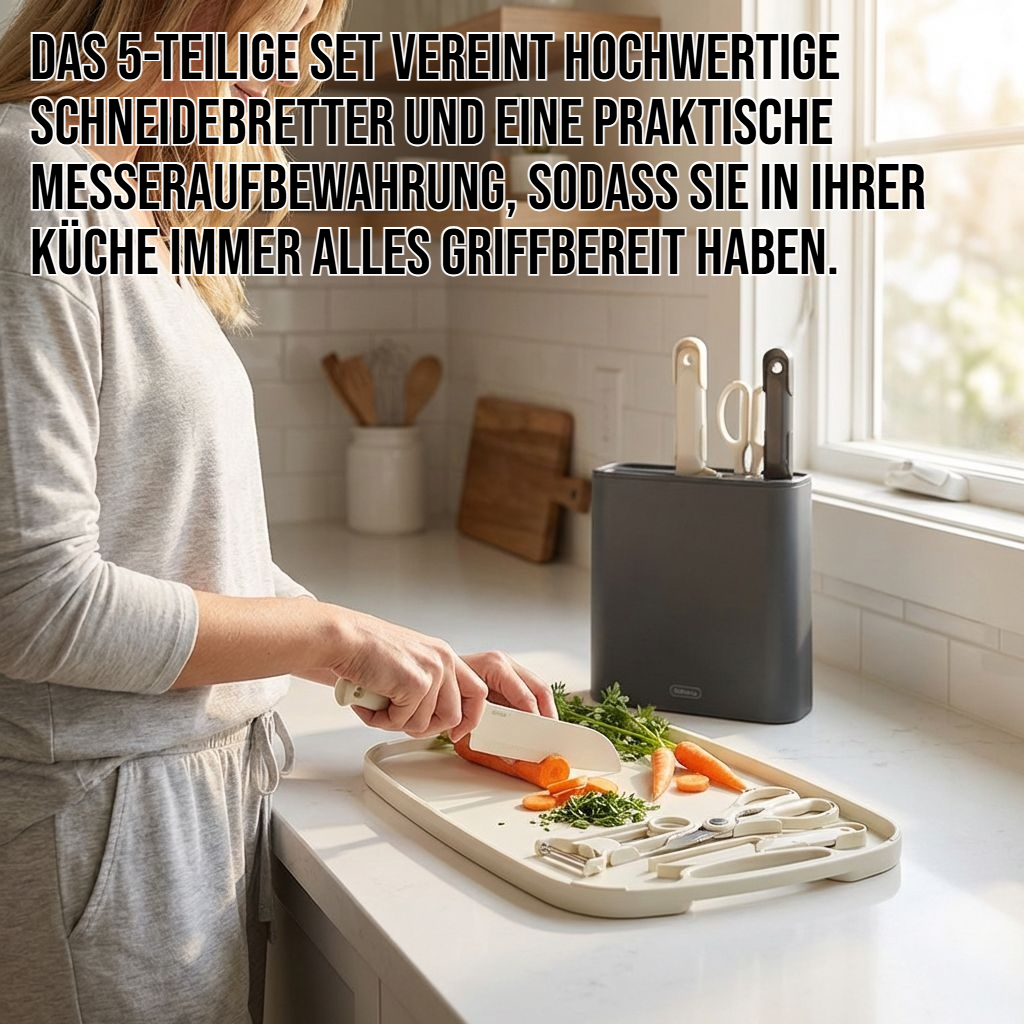 5-teiliges Schneidebrett- und Messeraufbewahrungsset