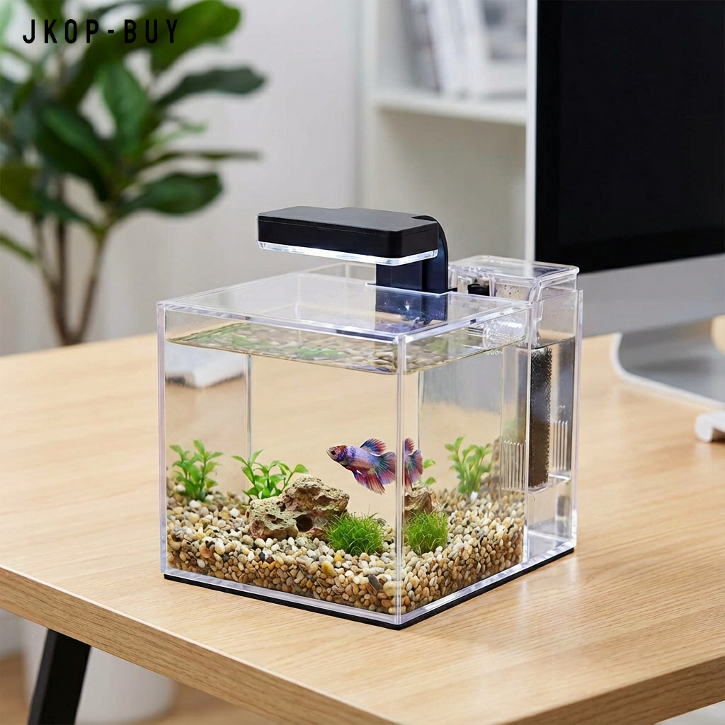 Mini aquarium de bureau élégant sur une table de travail
