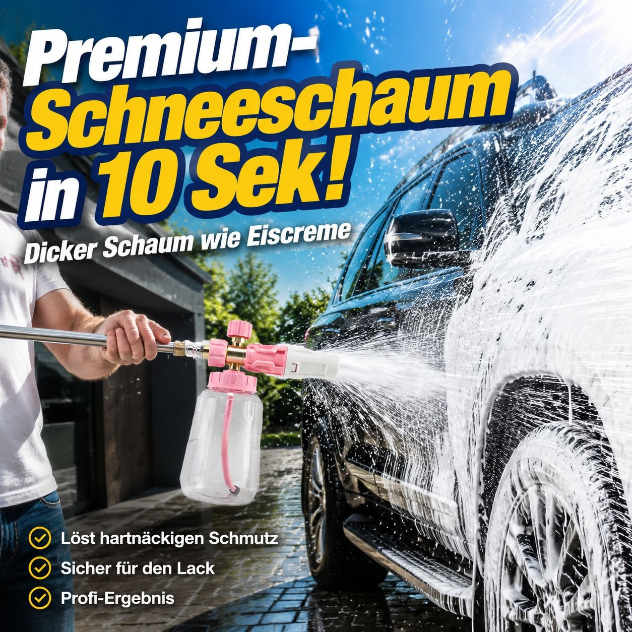 Auto-Schaumtopf mit Fächer-Düse, 1/4 Schnellkupplung, geeignet für Waschmaschinen