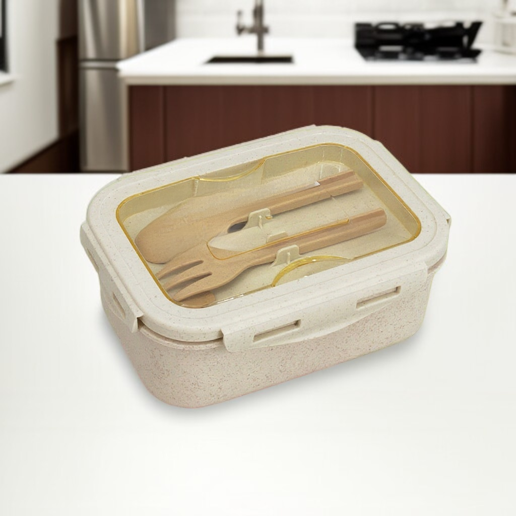Office worker lunch box with cutlery