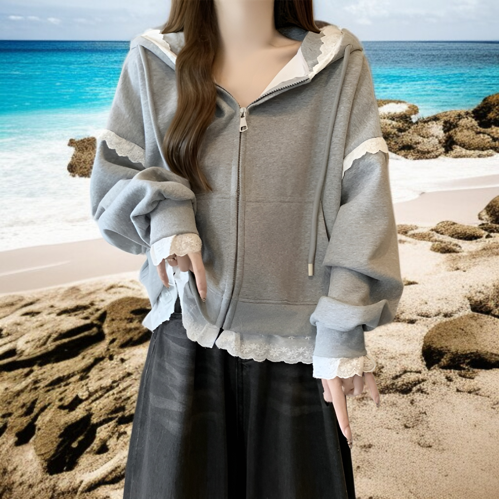 フード付きスウェットシャツカーディガンジャケット