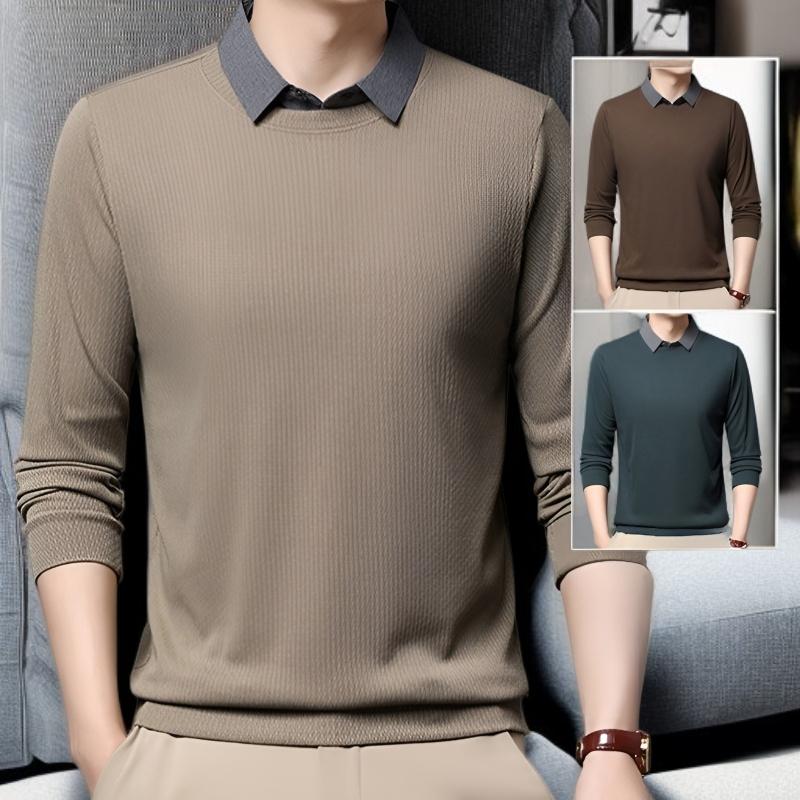 남자 얇은 긴팔 셔츠 비즈니스 캐주얼 페이크 투피스 남성 상의