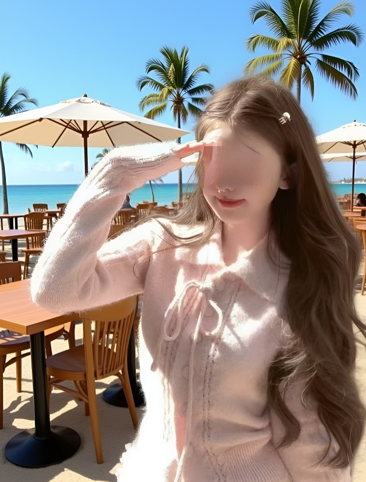 女性モデル着用ショートボウタイニットセーター