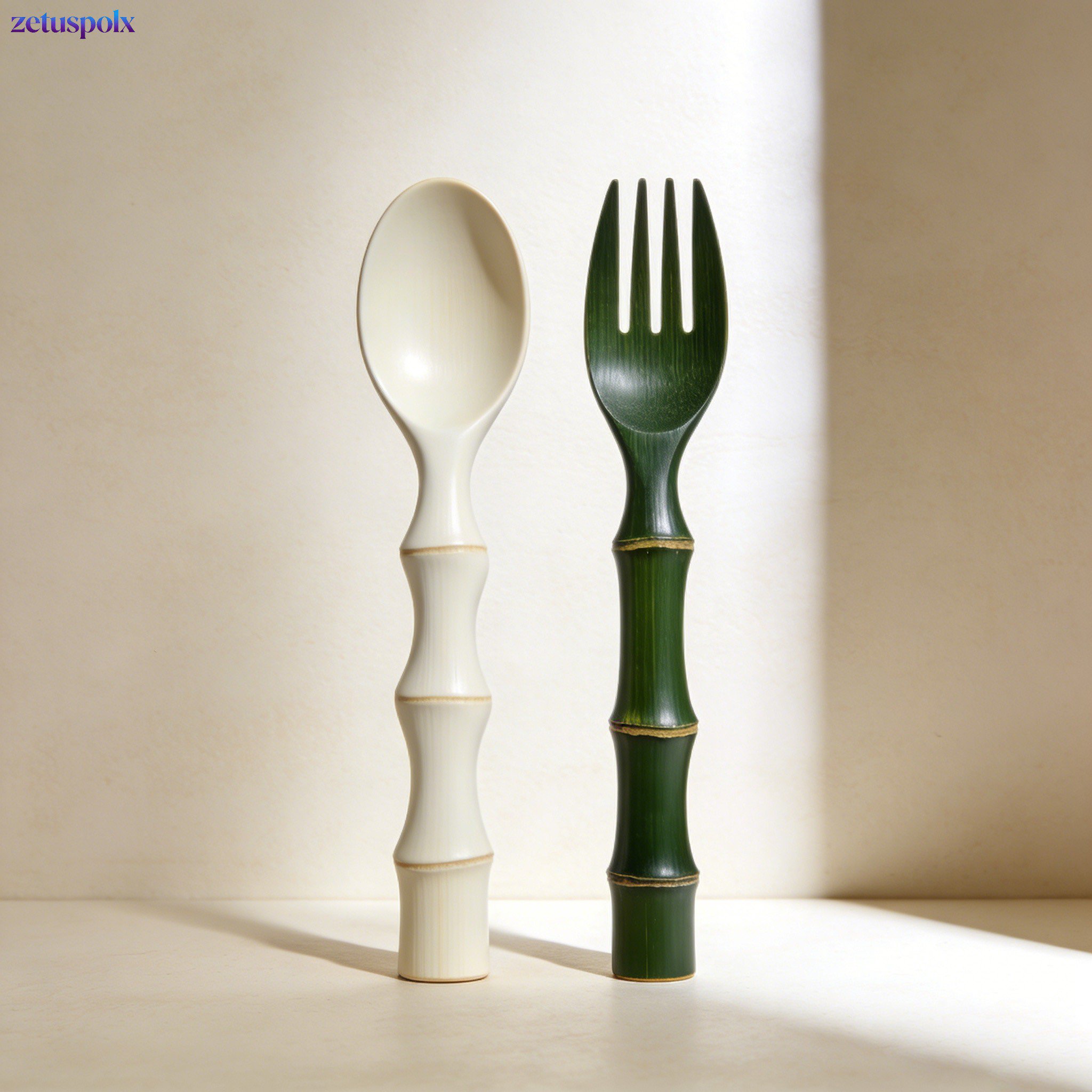 Reusable bamboo cutlery set with fork, knife, and spoon