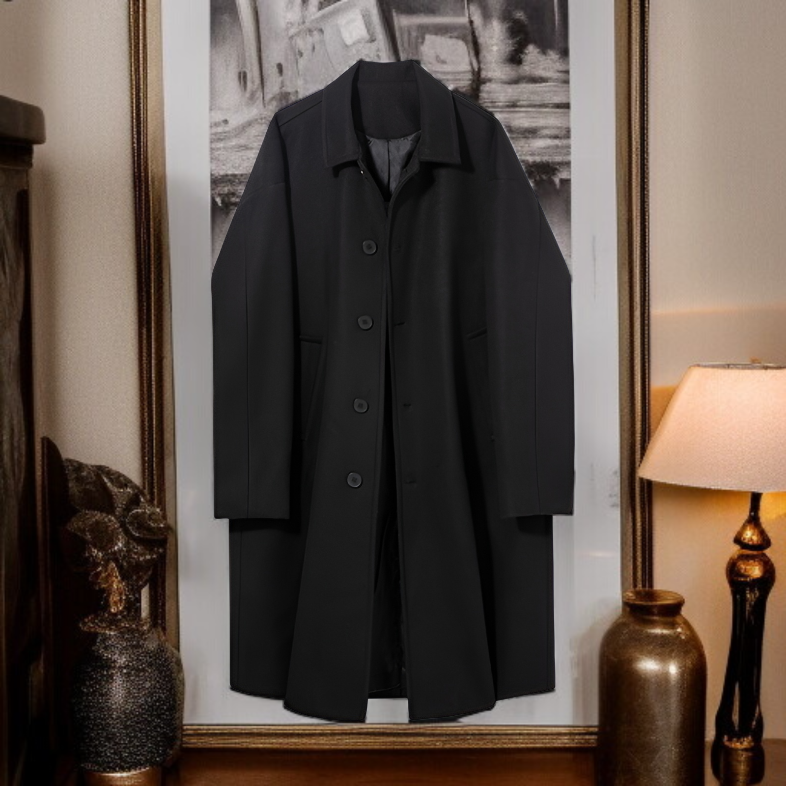 秋冬新作 メンズダブルフェイスウールコート ロング丈 防風 日本スタイル ゆったり厚手襟付き