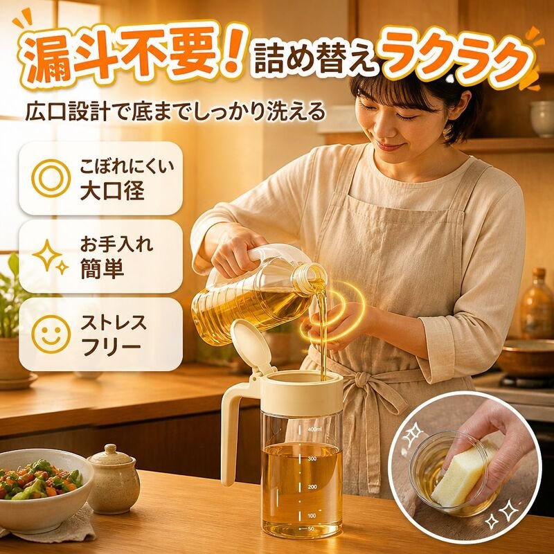 キッチン用高ホウケイ酸ガラス漏れ防止オイルボトル、大容量家庭用オイルボトル