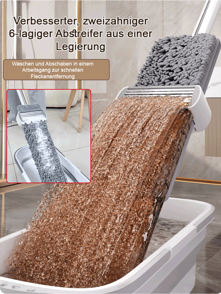【Zeitersparnis und langlebig】Händefreier, trocken und nass verwendbarer Flachmopp