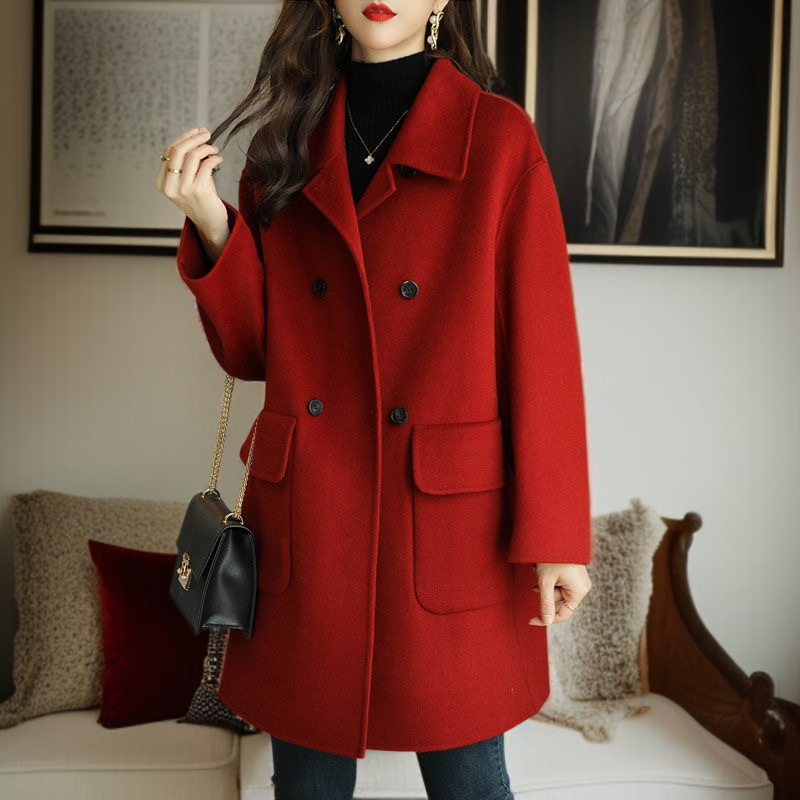 レディース厚手スリムツイードジャケット ミドル丈アップグレード・コットン・ツイード・コート