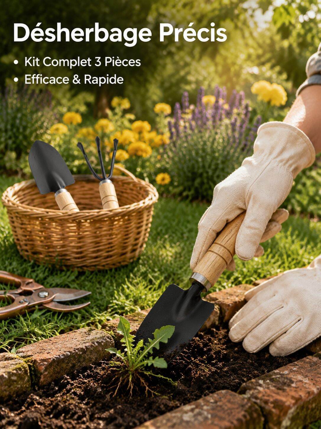 Ensemble de 3 outils de jardinage : désherbage et plantation