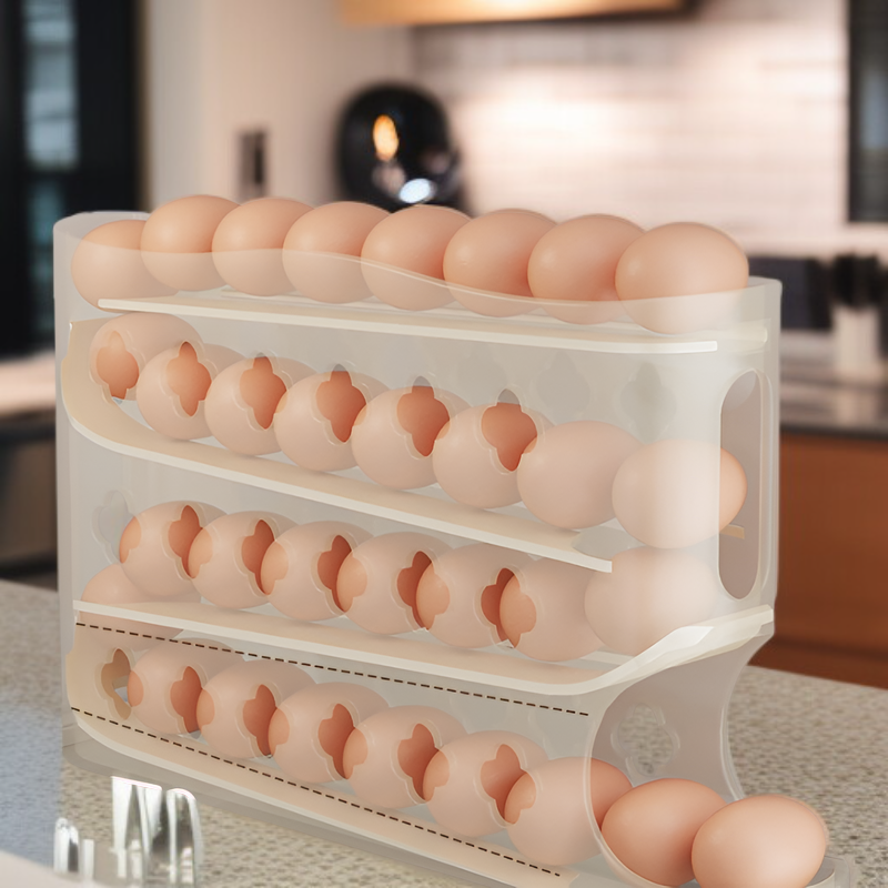 Side Door Egg Rack, Slanted Multi-layer Automatic Rolling Storage Box