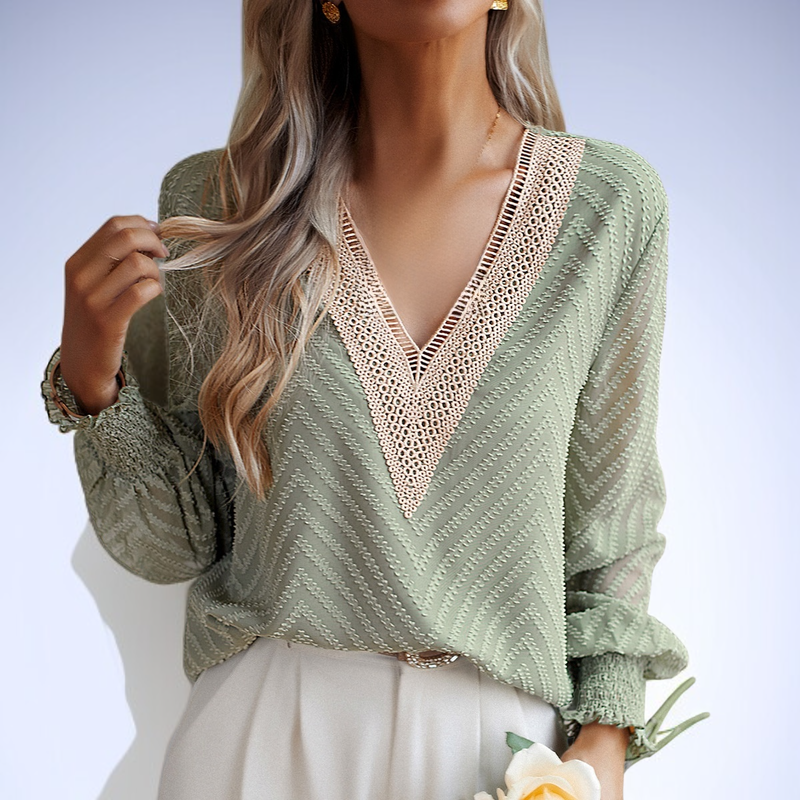 レディース気質長袖シャツVネックファッショントップス