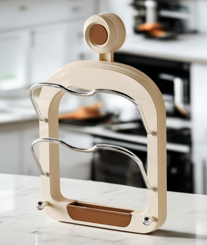 주방 싱크대에 설치된 냄비뚜껑 거치대