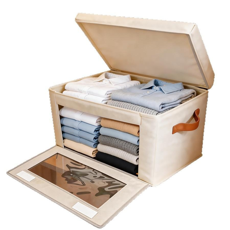 Foldable Side-Open Storage Box with Lid and Transparent Window