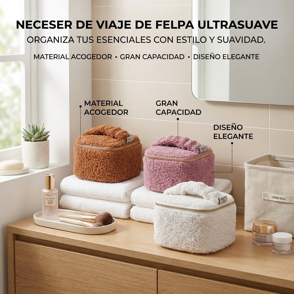 Bolsa multifuncional de maquillaje y joyería, caja de joyas de felpa de cordero