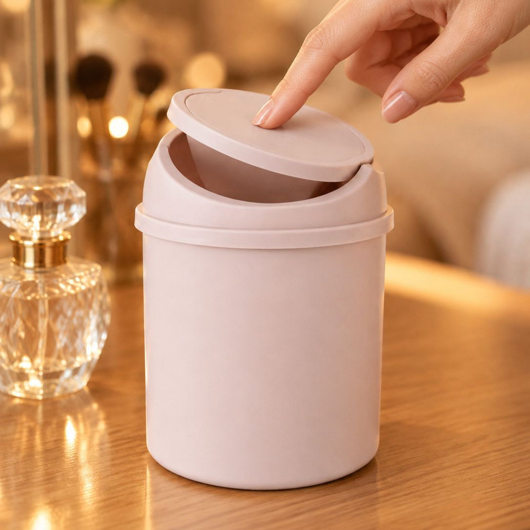 Cubo de basura mini con tapa y pulsador para tocador