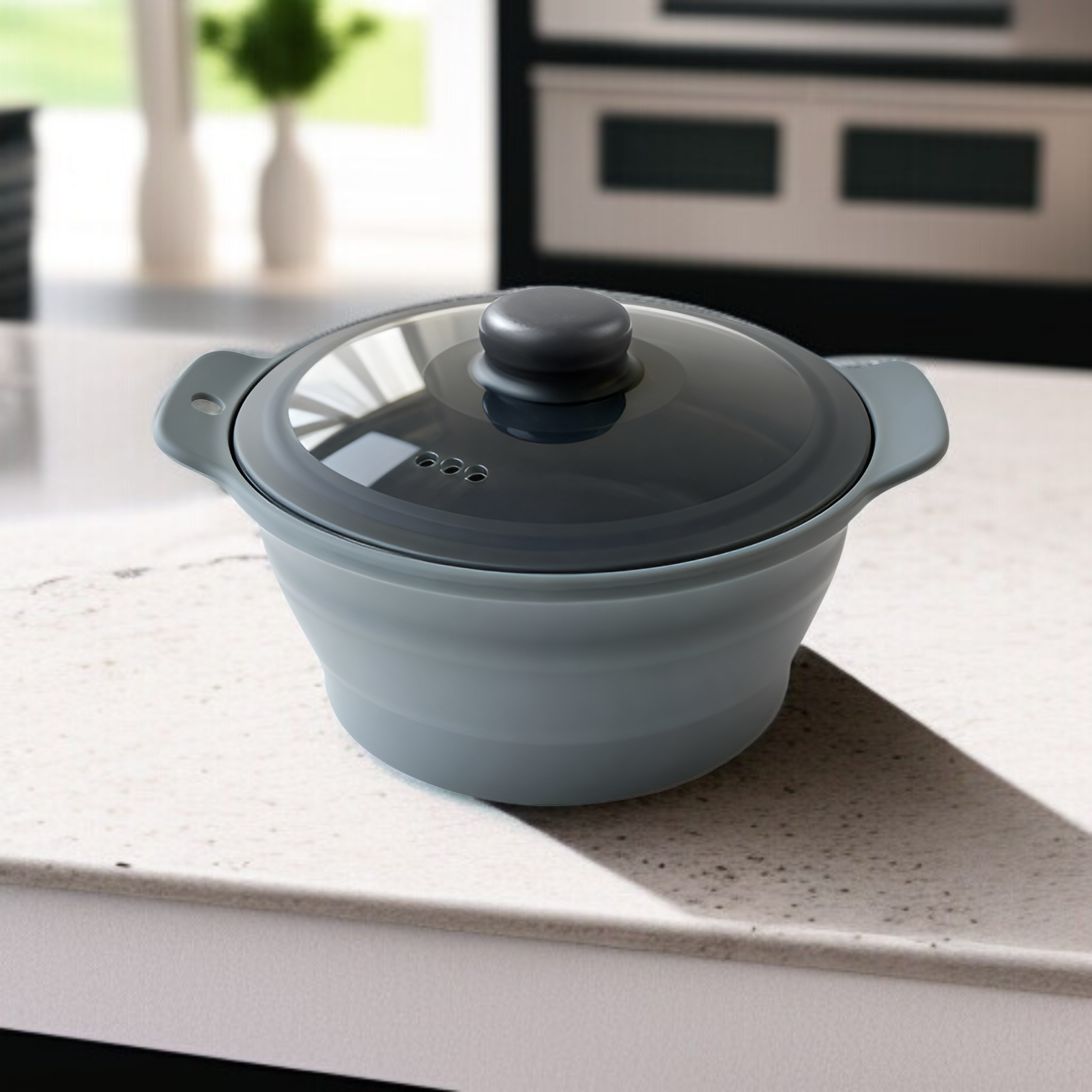 Herramienta para cocinar rápido, vaporera de silicona plegable para microondas, 1250ml