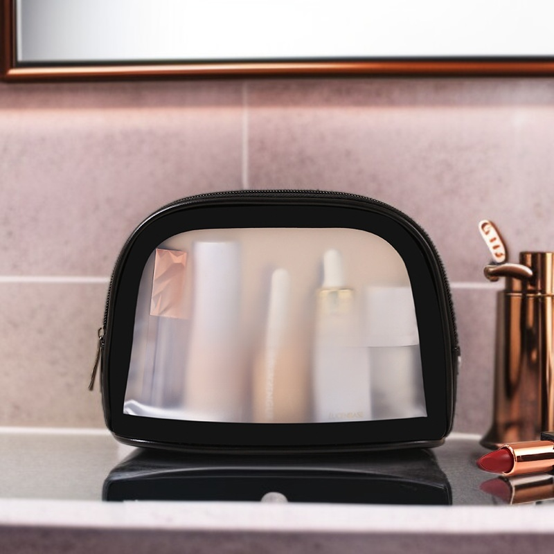 여성용 휴대용 반투명 무광 세면 파우치 플랩 화장품 수납 가방