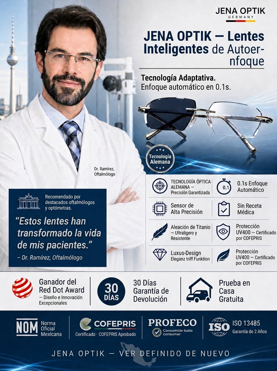Lentes de titanio autoenfoque 0.1s: Ve cerca, lejos y cambian a lentes de sol.