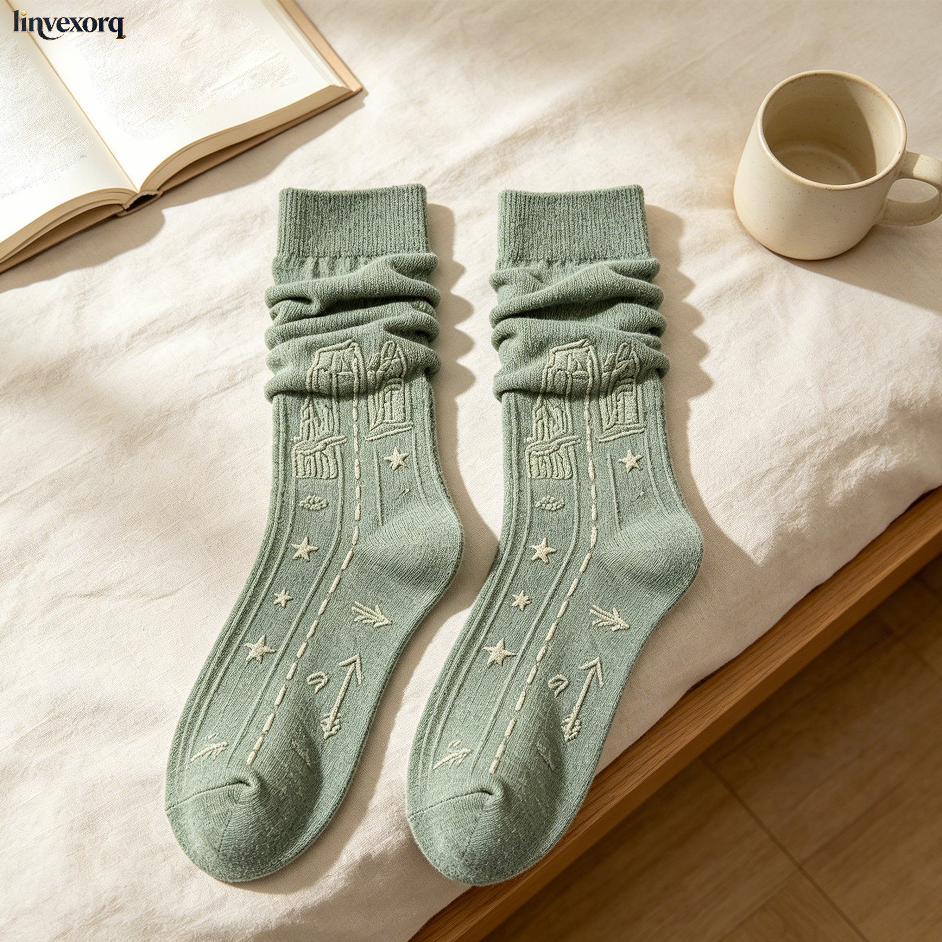 Slouchy Embroidered Mid-Calf Socks (5 Pairs)