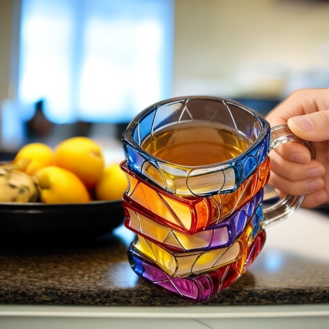 Borosilikatglas-Buch-Mug, modischer, bunter Kaffeebecher