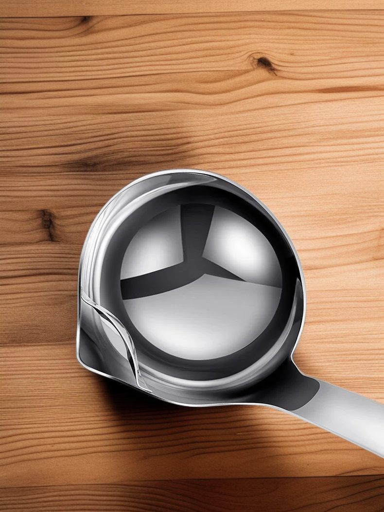 Ergonomic handle of stainless steel soup separator spoon