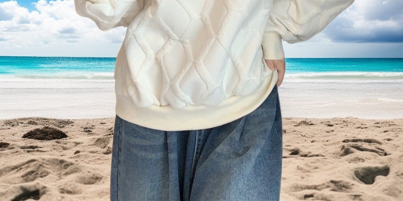 モデル着用3Dダイヤモンドチェックスウェットシャツ