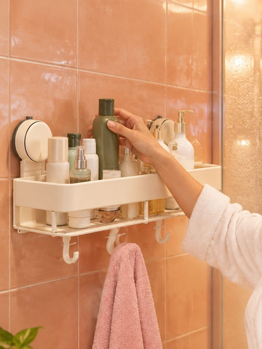 Estante de baño con ventosas, color crema