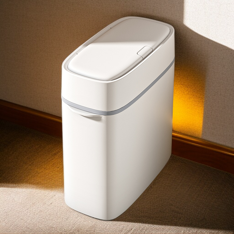 뚜껑이 있는 심플하고 좁은 쓰레기통