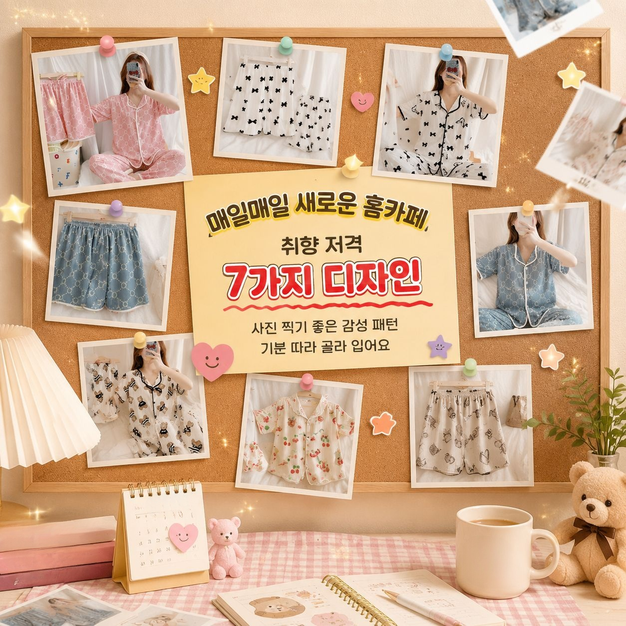 여름 귀여운 스타일 여성 홈웨어 3피스 세트