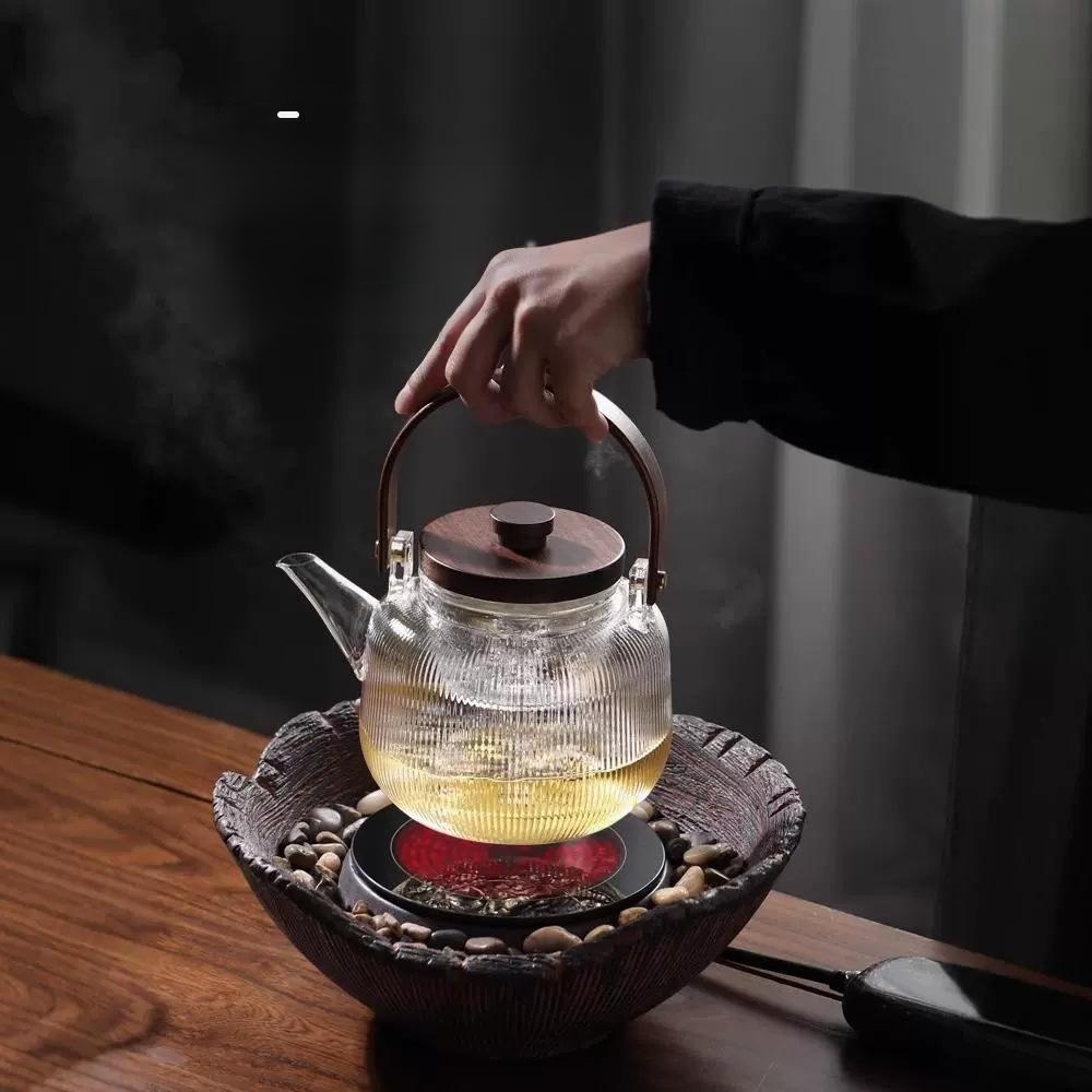 Heat-resistant glass handle teapot