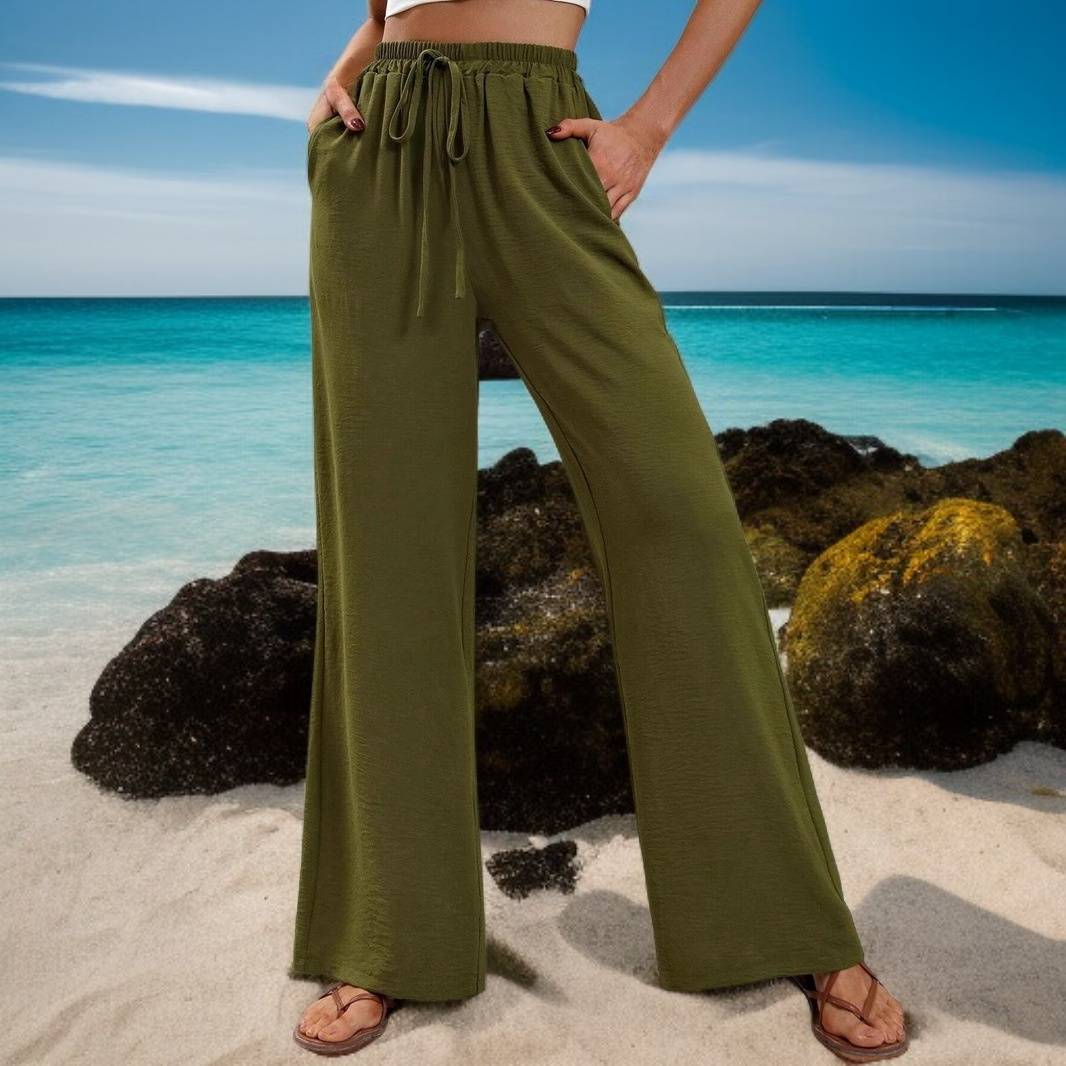 万能な無地カジュアルワイドレッグパンツ