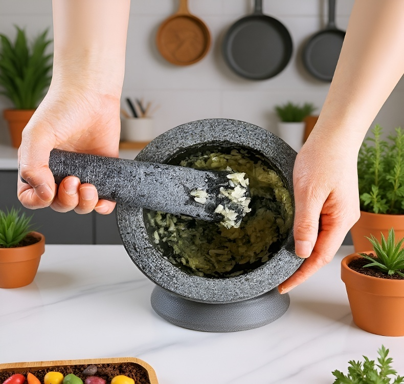 Snadné drcení bylin a koření v kamenném hmoždíři