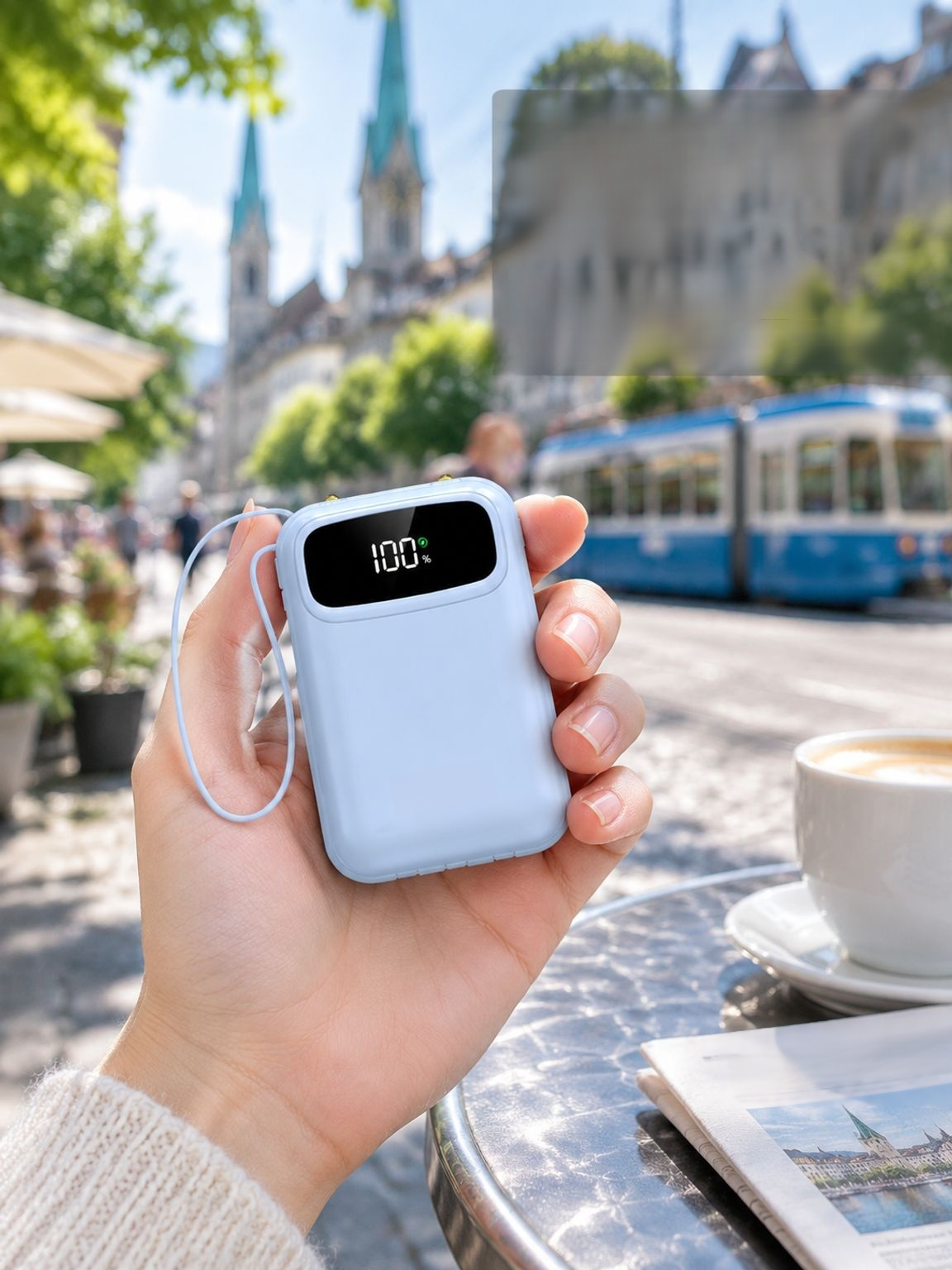 Powerbank mit Super-Schnellladung, integriertes Kabel, 20000mAh