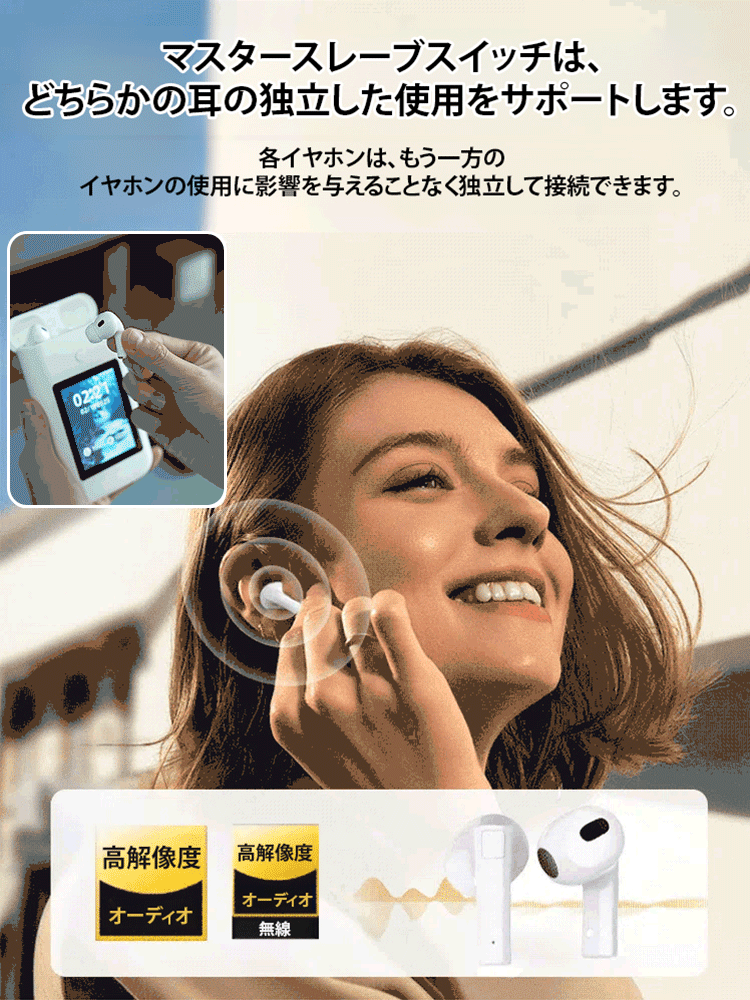 【充電可能、ダイヤル可能&メッセージ表示可能】デジタルディスプレイ付きワイヤレスイヤホン