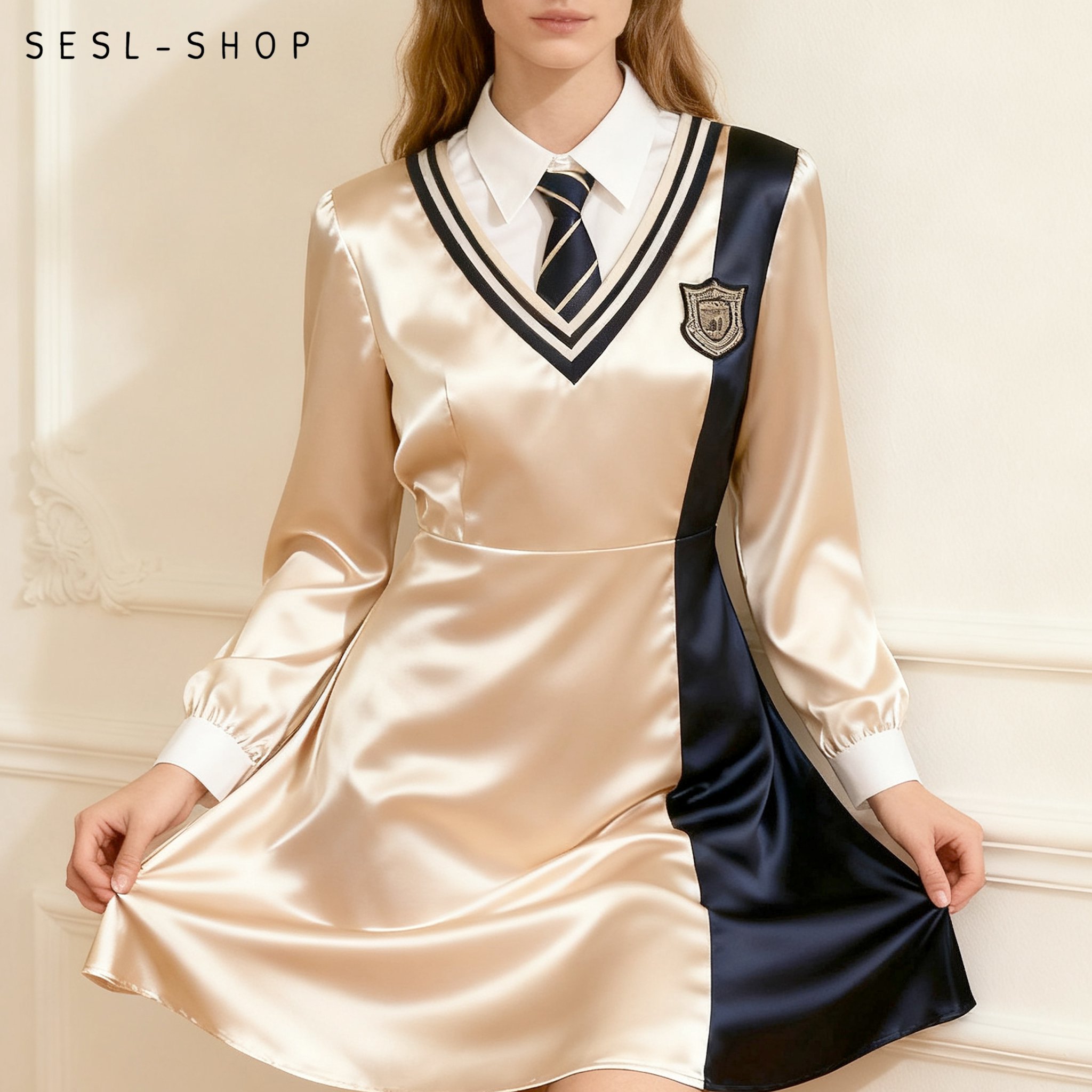 ชุดเดรสผ้าซาตินฝรั่งเศส