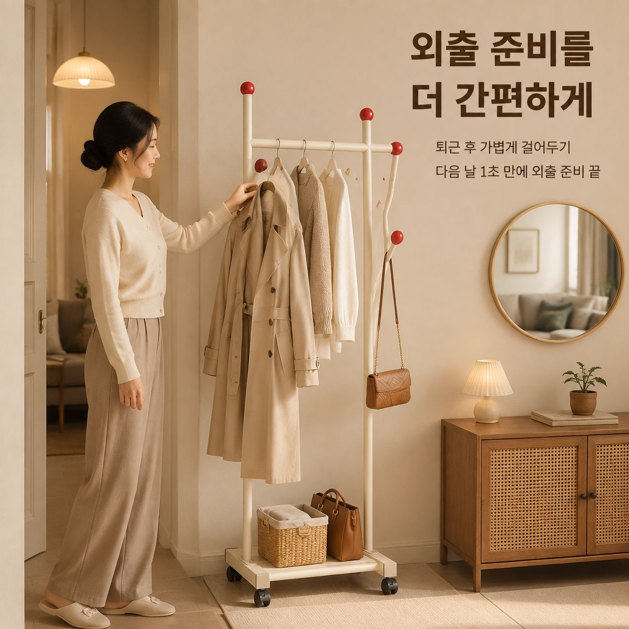심플한 바닥형 코트 및 모자 수납장