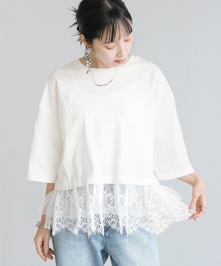 NEW！無地通気性レースTシャツ レディース