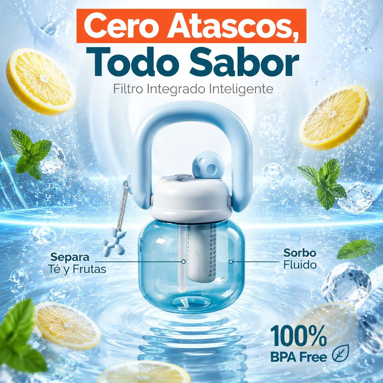 Botella de plástico con doble boquilla y asa, gran capacidad para niños y estudiantes