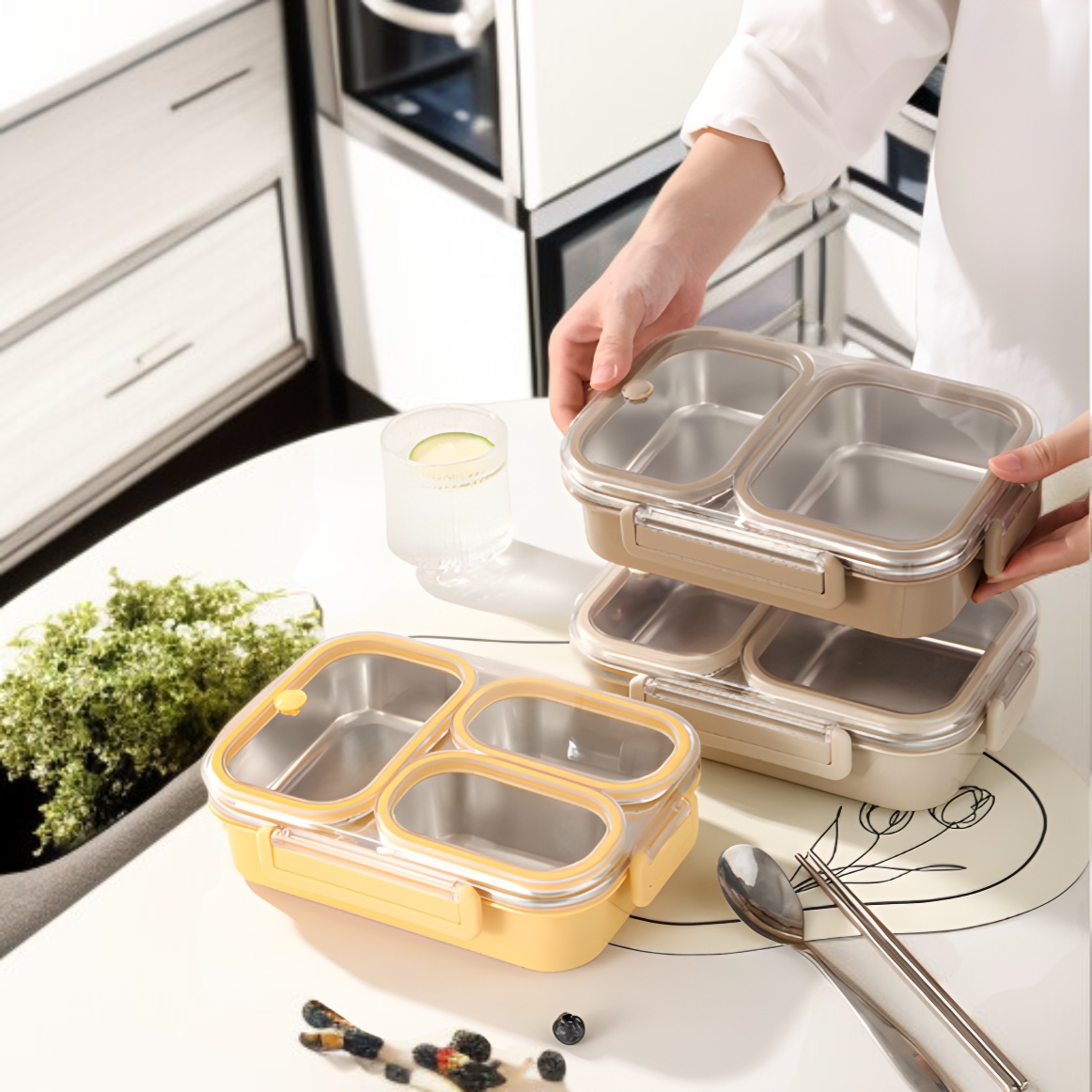 304ステンレススチールランチボックス防臭ランチボックス保温ロックフレッシュ学生オフィスワーカーランチボックスポータブル密閉ランチボックスコンパートメントスクエアランチボックス