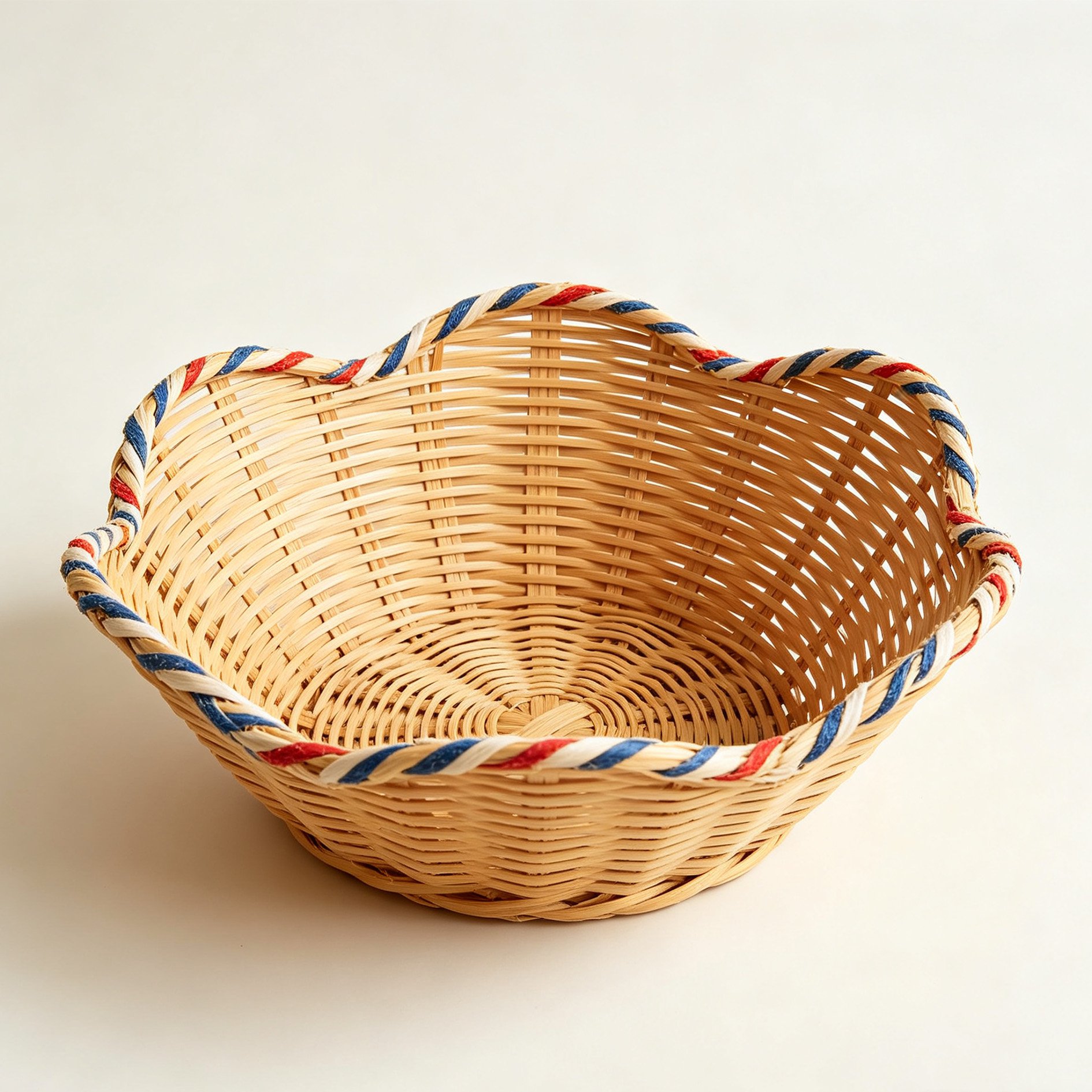 Colorful woven cloud storage basket on wooden shelf