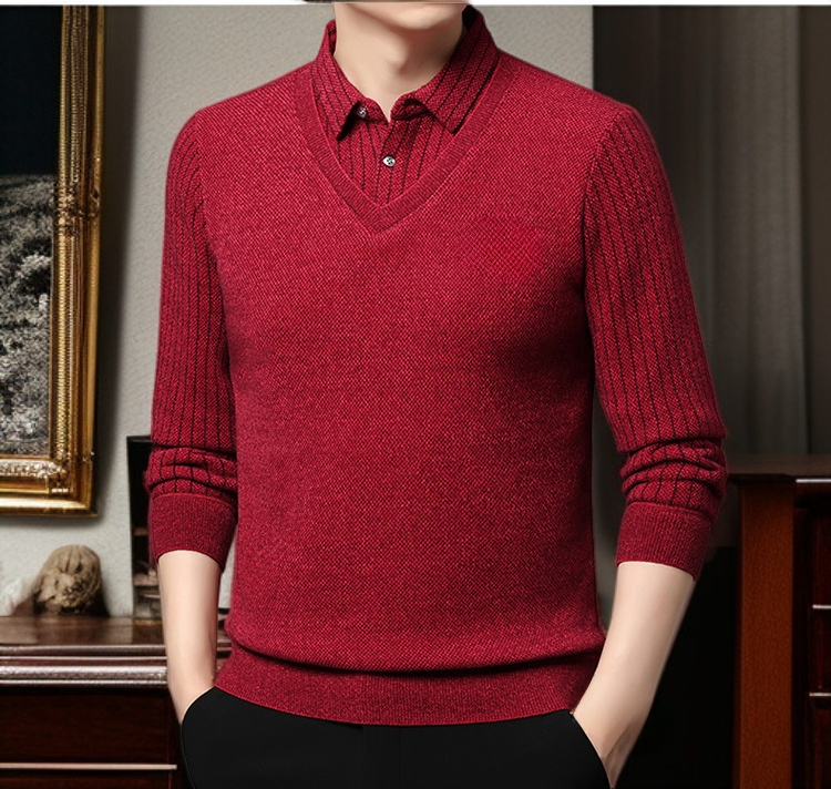 남성 더블 터틀넥 니트 목 부분 확대